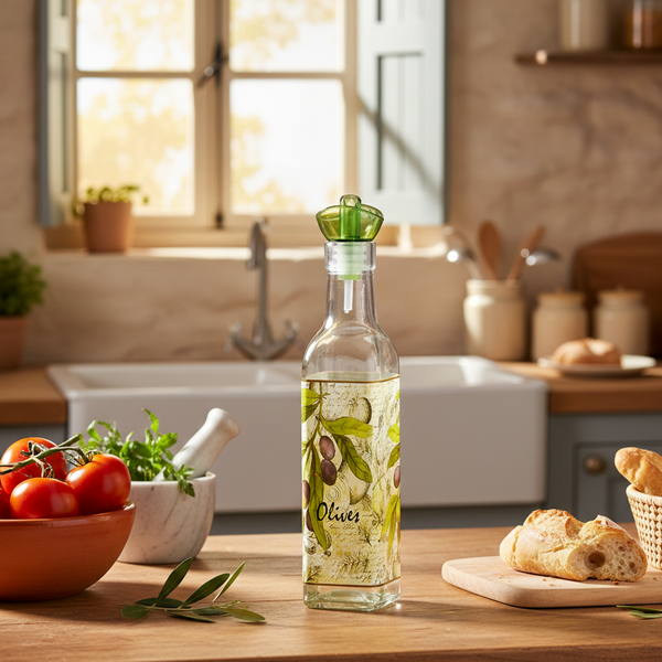 Décanteur à Huile d'Olive "Tradition" – Flacon en Verre Illustré 250ml
