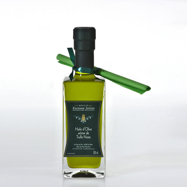 Bouteille en verre de 250 ml d'huile d'olive à l'arôme de truffe