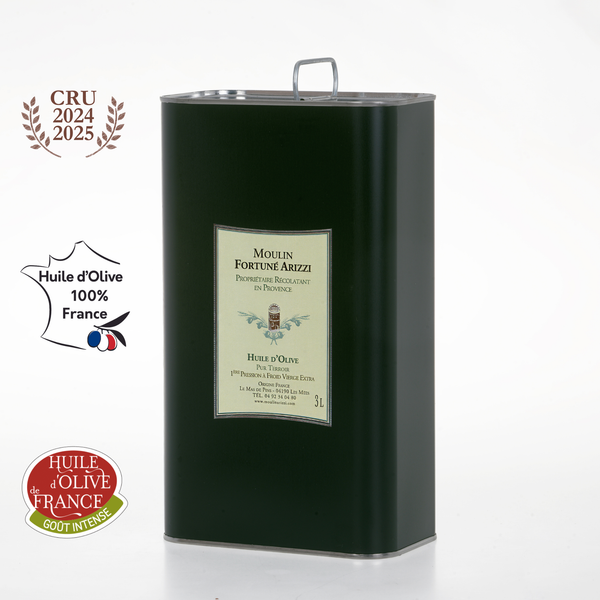 Bidon 3L Huile d'Olive Vierge Extra & Décanteur Illustré