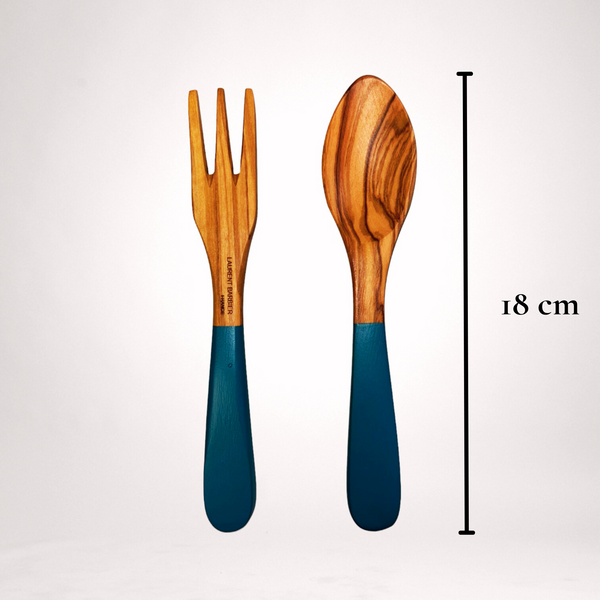Ensemble de Couverts Provençaux en Bois d'Olivier - Bleu Nuit