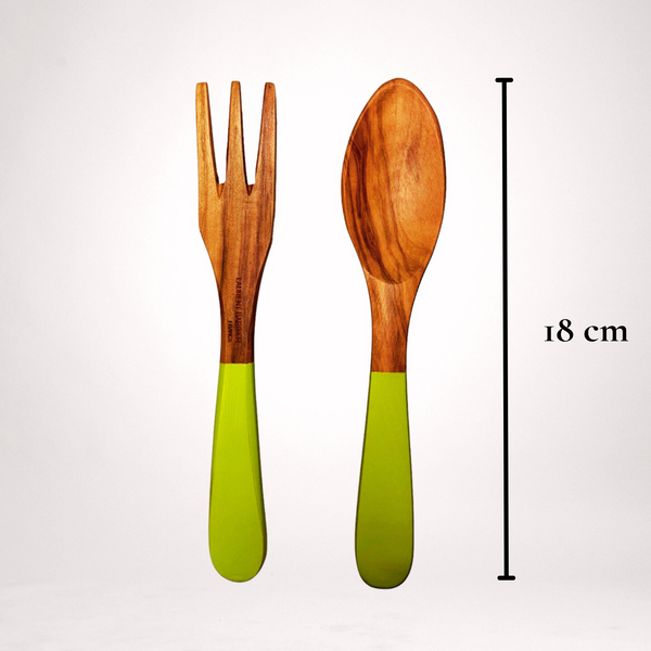 Ensemble de Couverts Provençaux en Bois d'Olivier - Vert Citron
