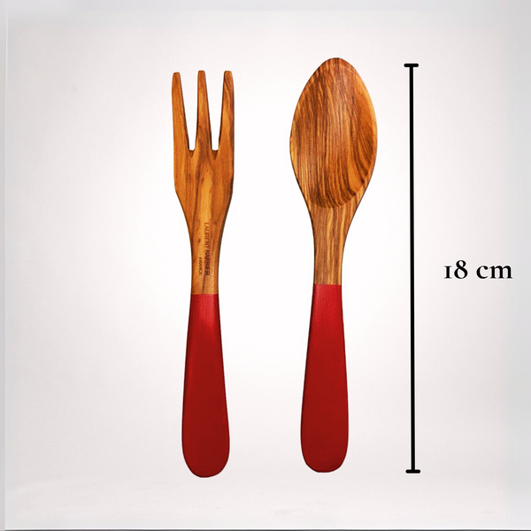 Ensemble de Couverts Provençaux en Bois d'Olivier - Rouge Écarlate