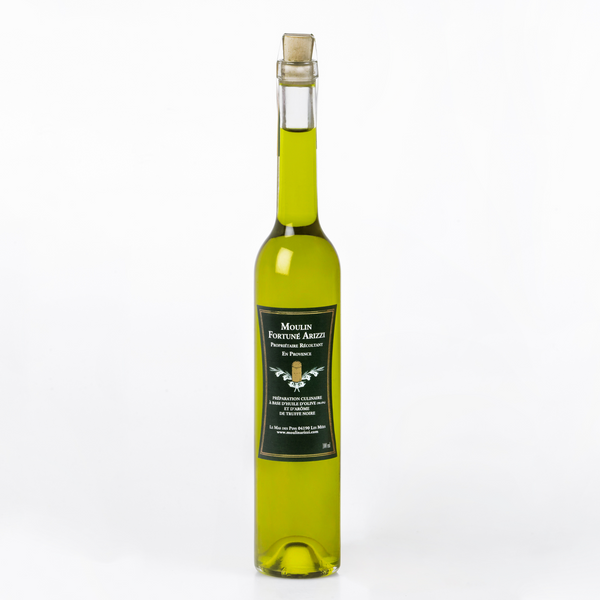 Longue bouteille effilée de 100 ml en verre d'huile d'olive à l'arôme de truffe noire