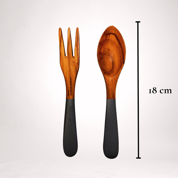 Ensemble de Couverts Provençaux en Bois d'Olivier - Gris Ardoise