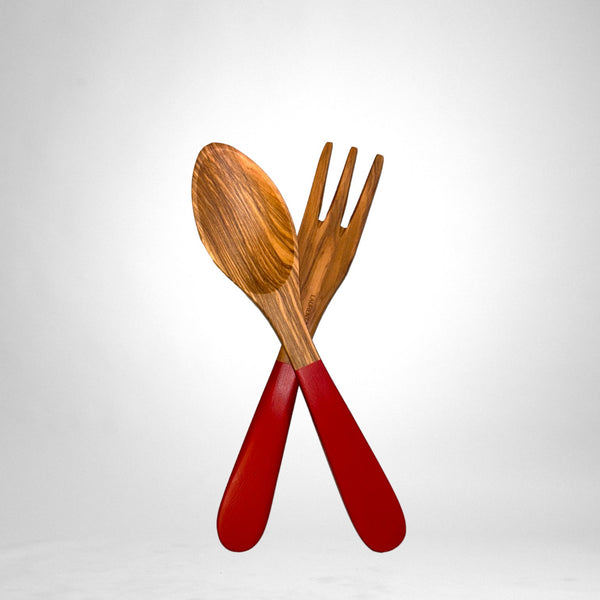Ensemble de Couverts Provençaux en Bois d'Olivier - Rouge Écarlate