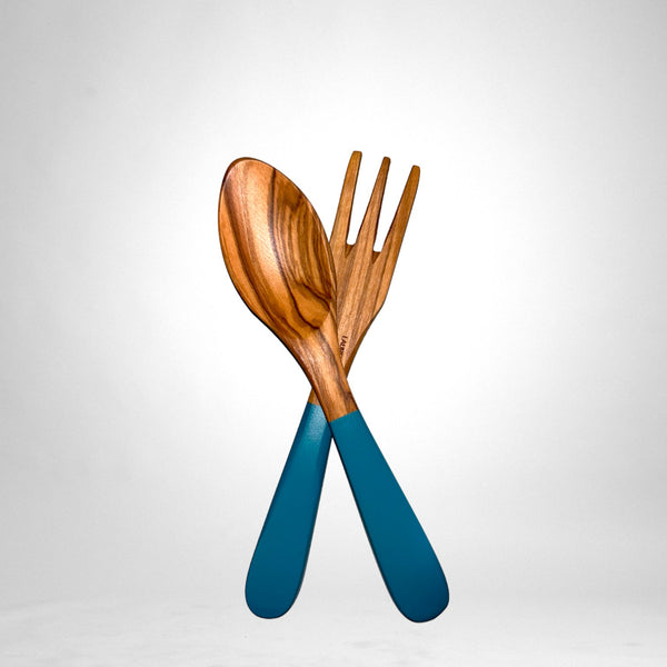 Ensemble de Couverts Provençaux en Bois d'Olivier - Bleu Nuit