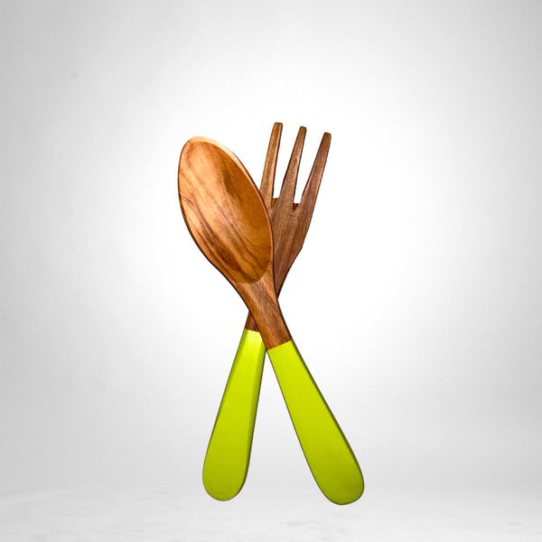 Ensemble de Couverts Provençaux en Bois d'Olivier - Vert Citron