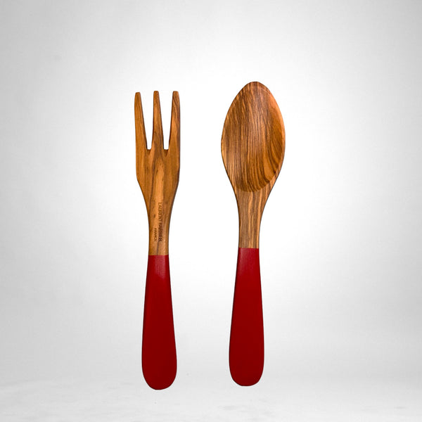 Ensemble de Couverts Provençaux en Bois d'Olivier - Rouge Écarlate