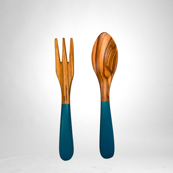 Ensemble de Couverts Provençaux en Bois d'Olivier - Bleu Nuit
