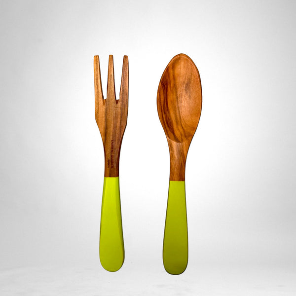 Ensemble de Couverts Provençaux en Bois d'Olivier - Vert Citron