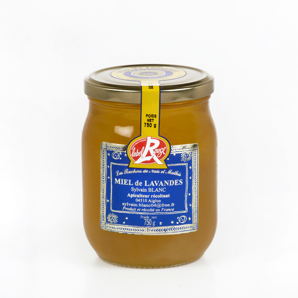 Pot en verre contenant 750 grammes de Miel de Lavande Fine
