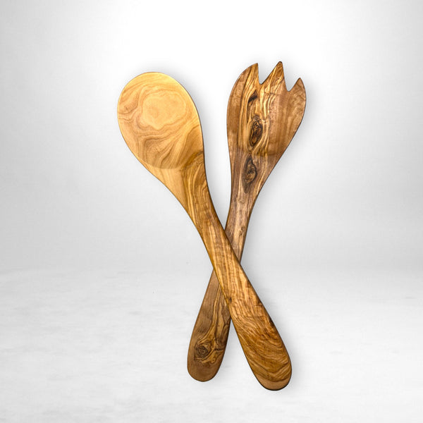 Ensemble Cuillère et Fourchette en Bois d'Olivier - 30 cm